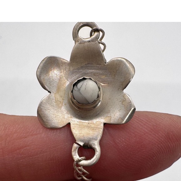 Jewelry - Vintage 925 Sterling Silver White Howlite Flower Link Bracelet Boho 8.25 inch